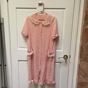 Vintage  Button-Front Dress with Lace Trim